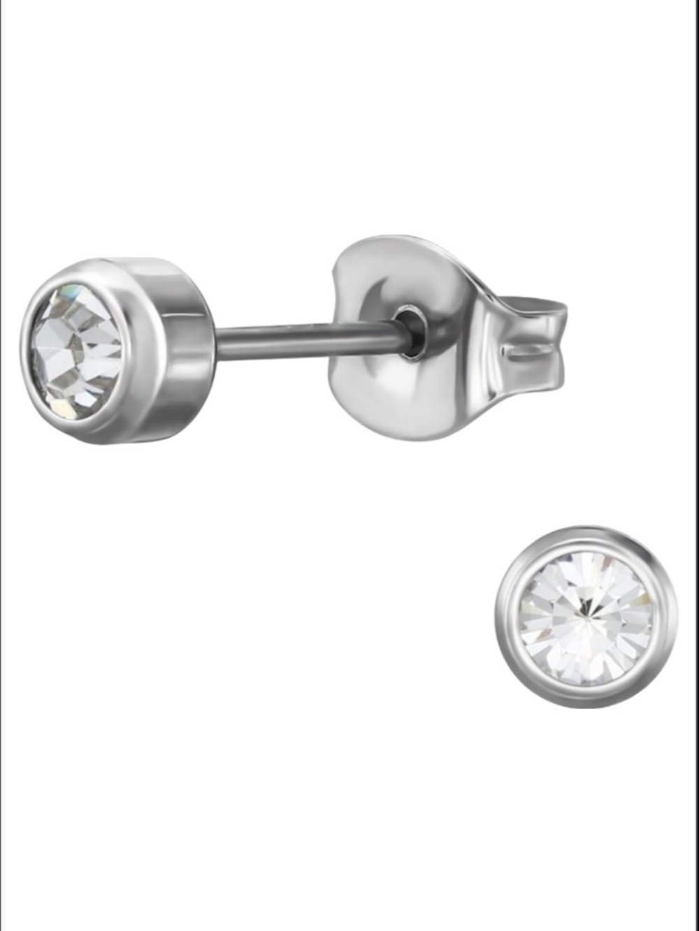 Titanium Round Crystal Stud Earrings 4mm